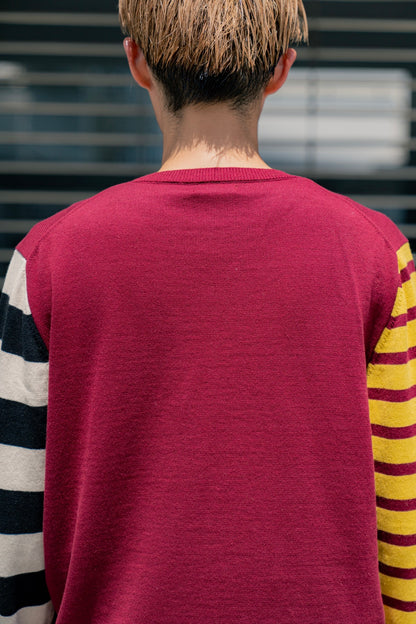 COTTON CASHMERE BORDER SLEEVE SWEATER