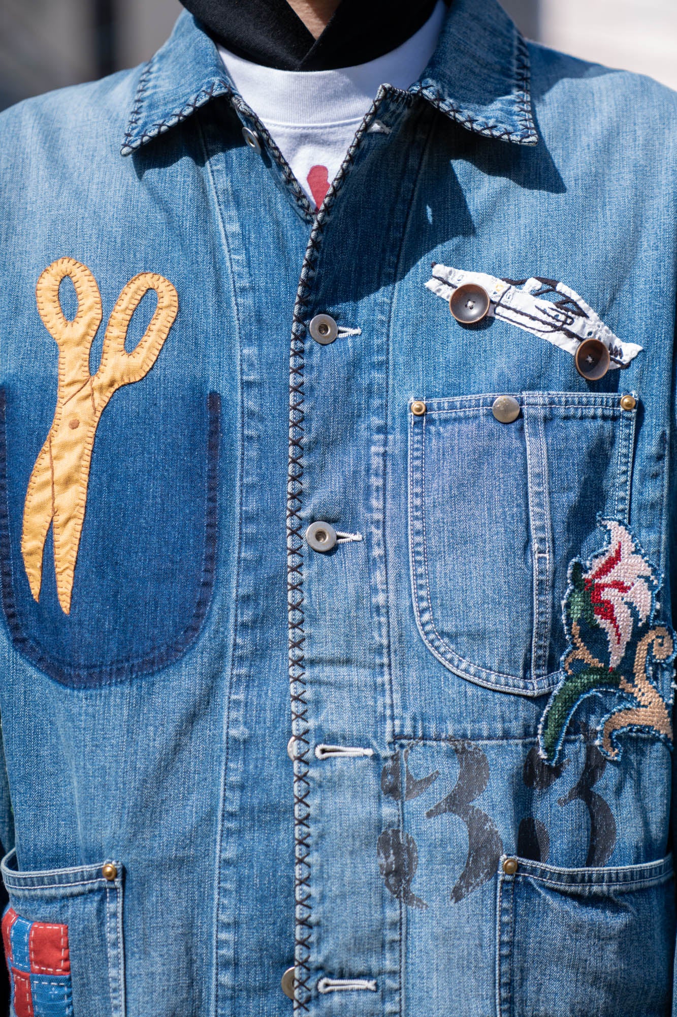 Hand-Embroidered Denim Coverall – sign | サイン