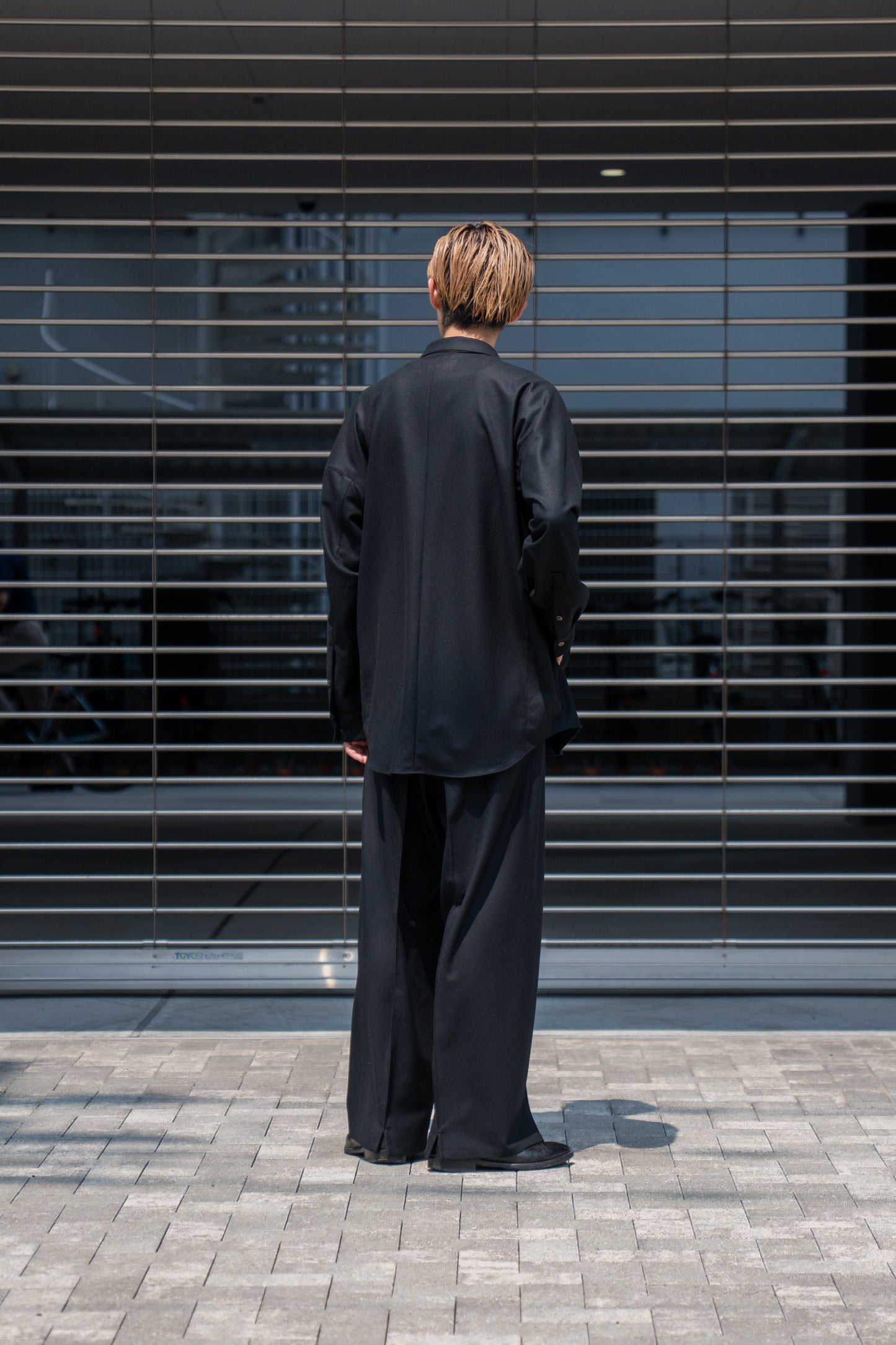 WIDE TROUSER WITH RIBBED WAISTBAND IN WOOL FLANNEL