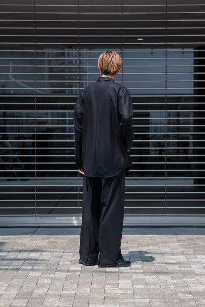 WIDE TROUSER WITH RIBBED WAISTBAND IN WOOL FLANNEL