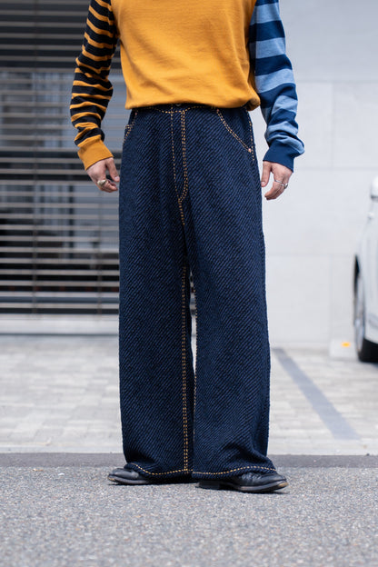 Hand Stitched Rigid Denim Knit Pants