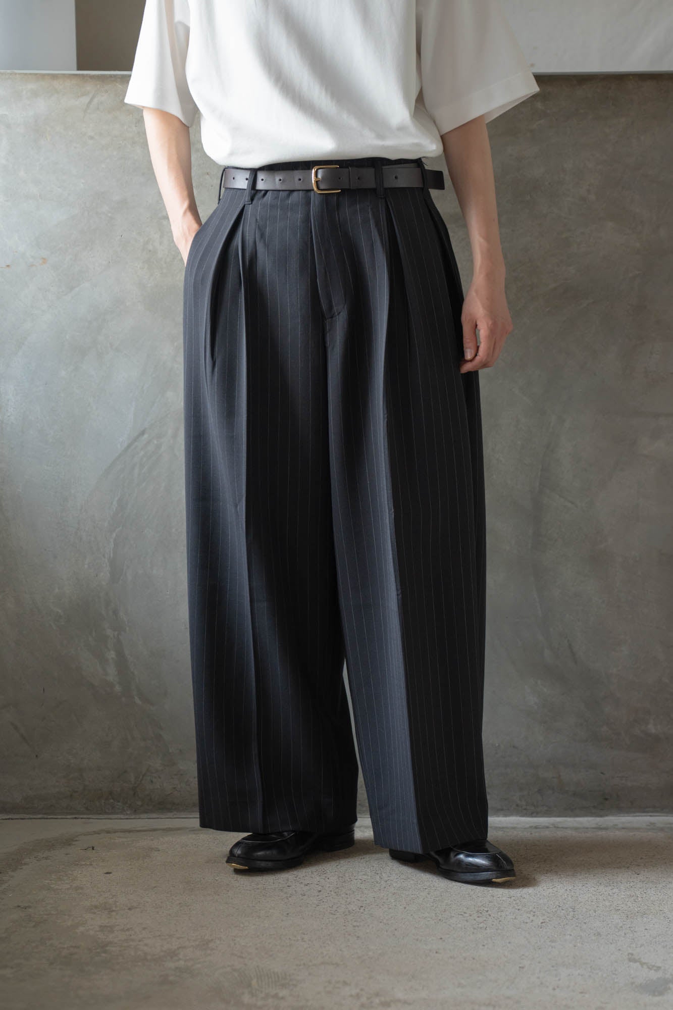 Pleats bonded wool pants