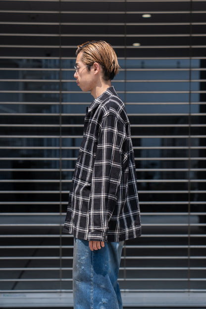 Silk/Cottn Nep Plaid Military Shirt