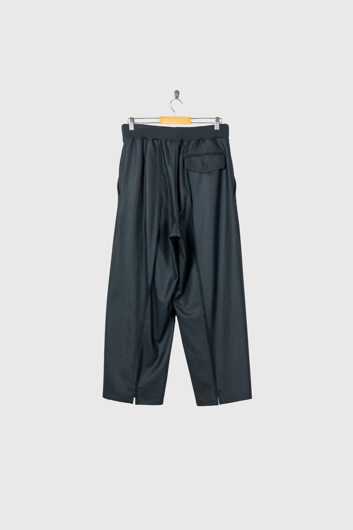 WIDE TROUSER WITH RIBBED WAISTBAND IN WOOL FLANNEL
