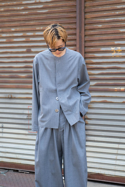 No-collar wool gabardine jacket