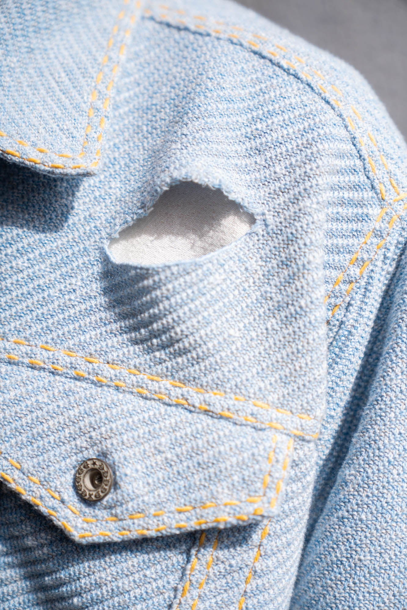 Knitted Denim Jacket with Hand Stitching