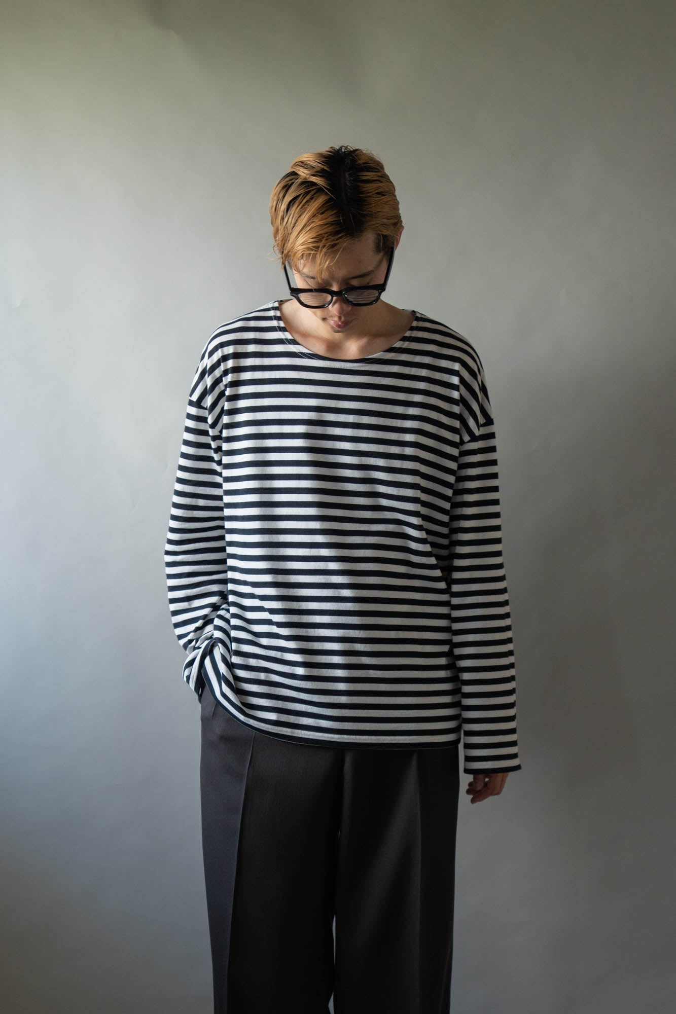BORDER LONG T SHIRT