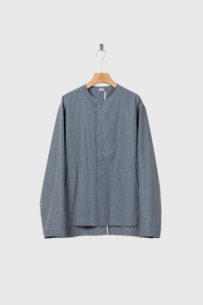 No-collar wool gabardine jacket
