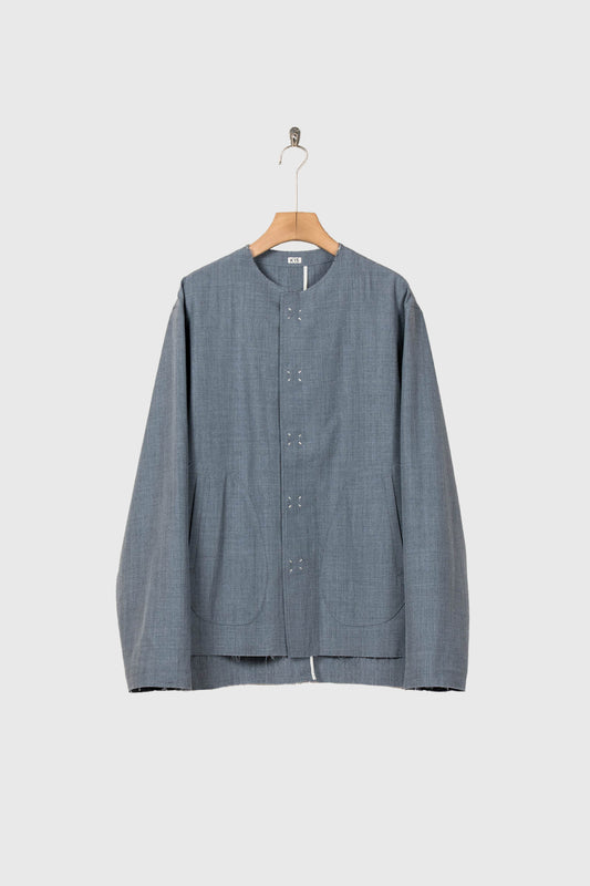 No-collar wool gabardine jacket