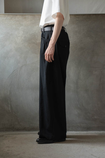 Gather-detail wool gabardine pants