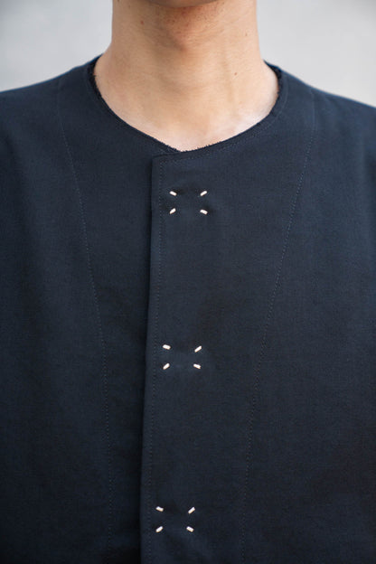 No-collar wool gabardine jacket