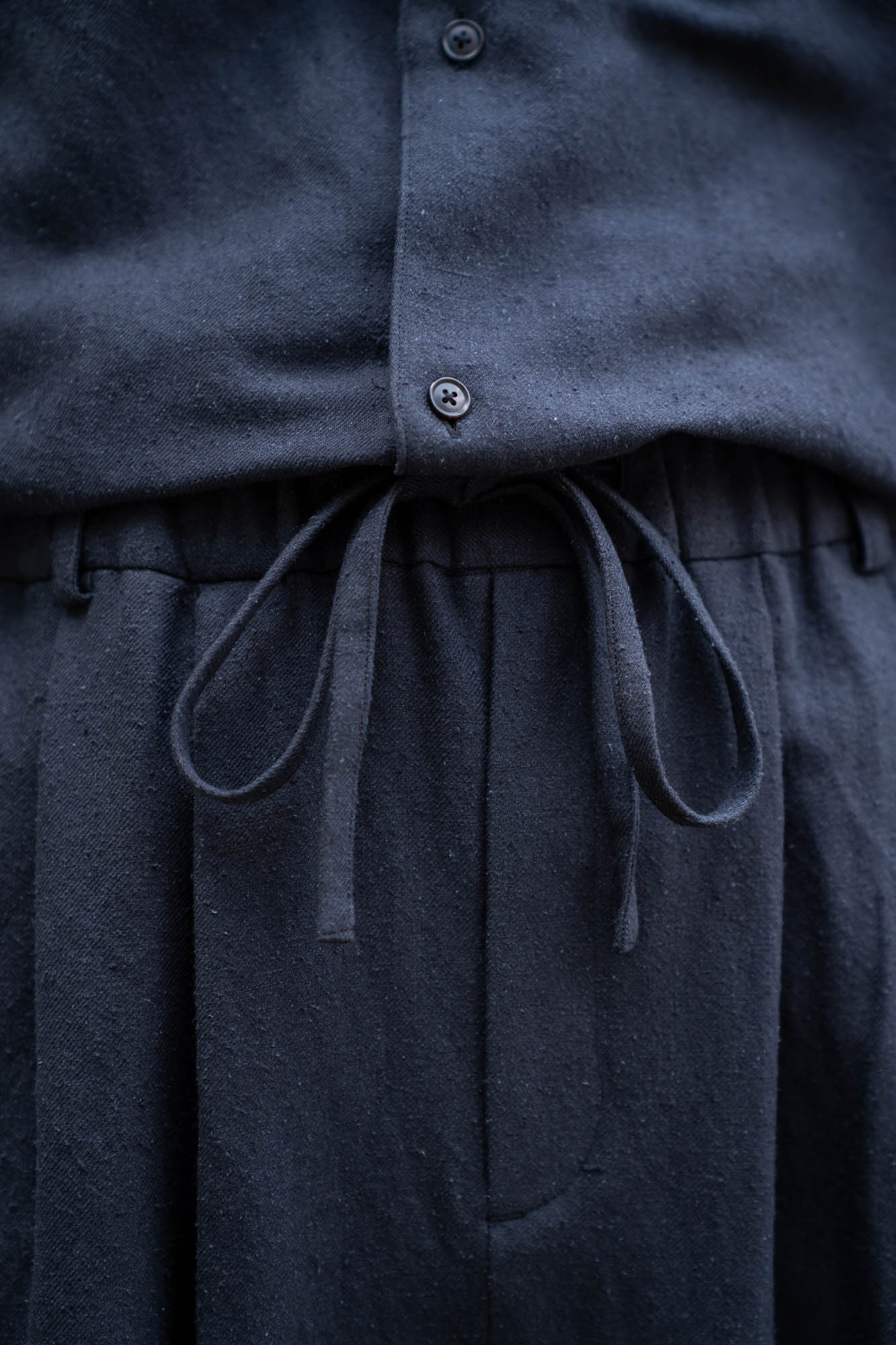 Linen Silk Wide Knee Tuck Pants