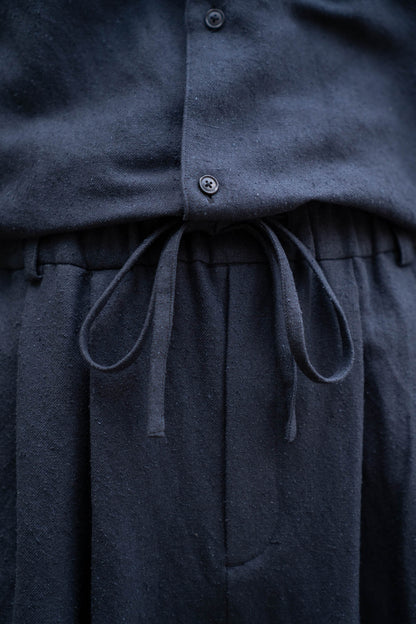Linen Silk Wide Knee Tuck Pants