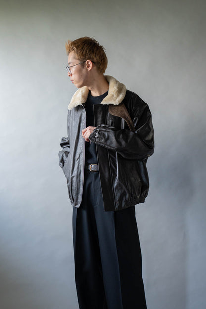 MOUTON COLLAR CALF ZIP JACKET(ST.1549)