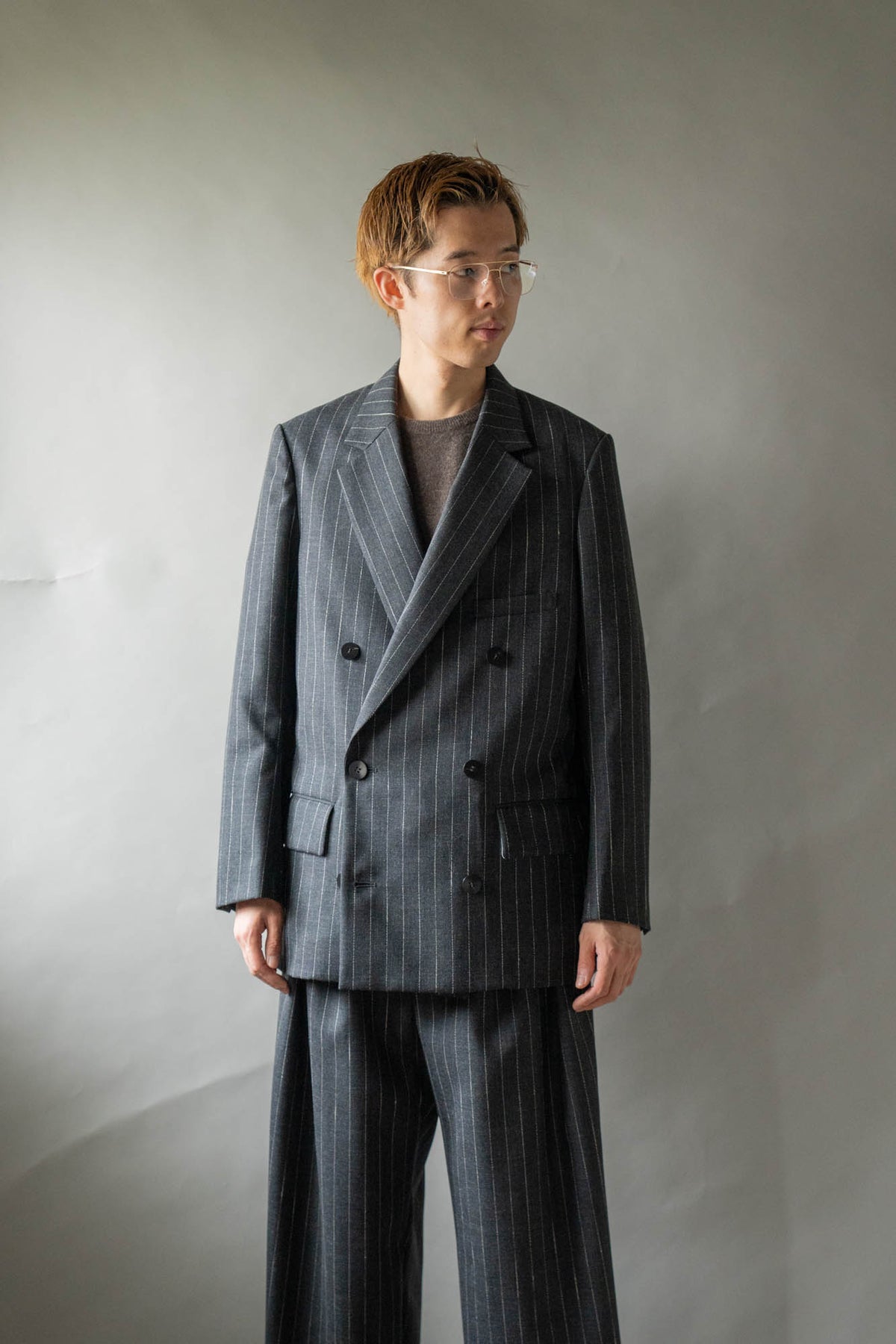 Double-Breasted Jacket in Wool Pinstripe