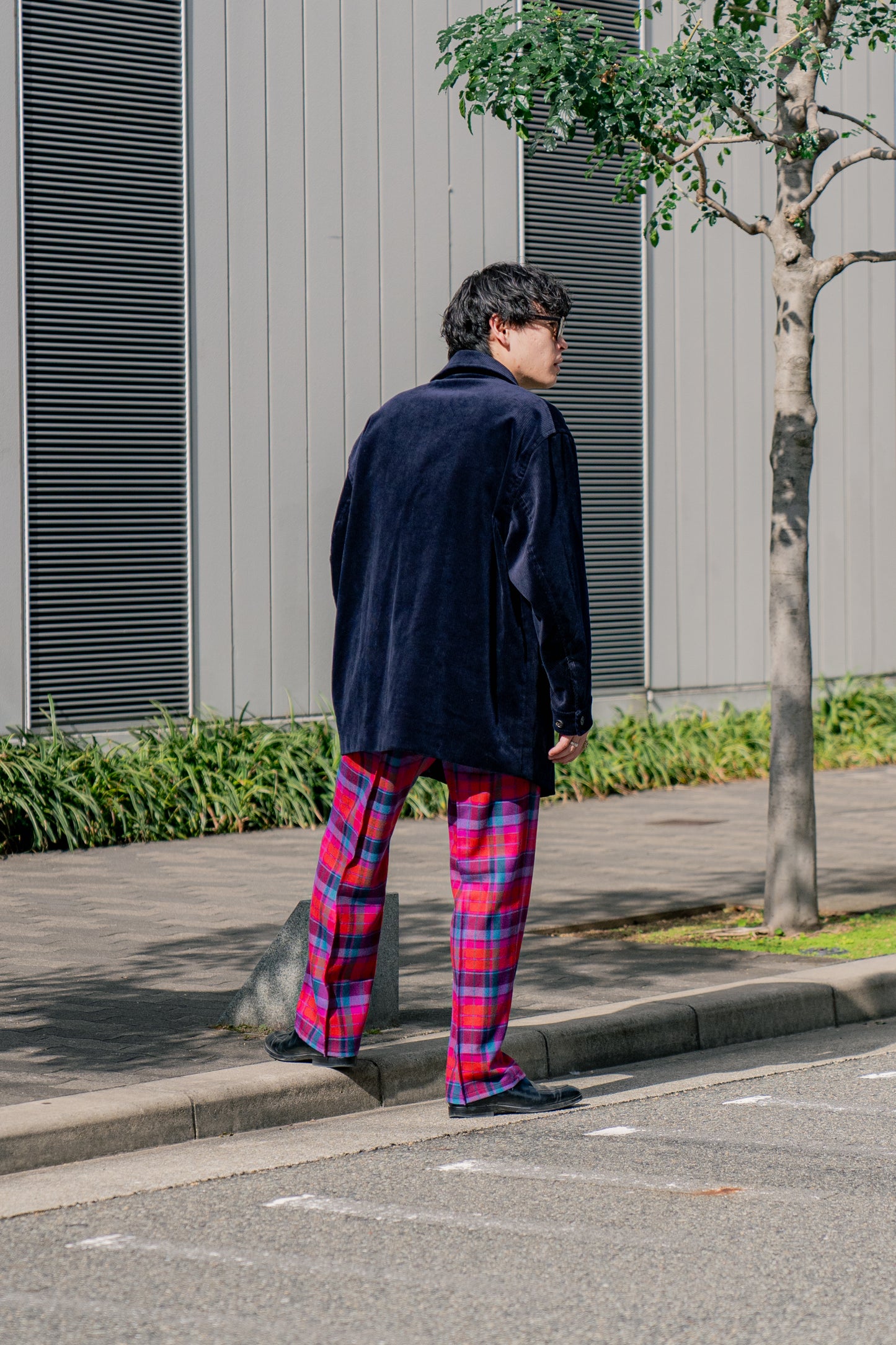 Wool Check Pin Tuck Easy Trouser