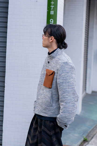 STAND COLLAR BLOUSON WITH LEATHER POCKET