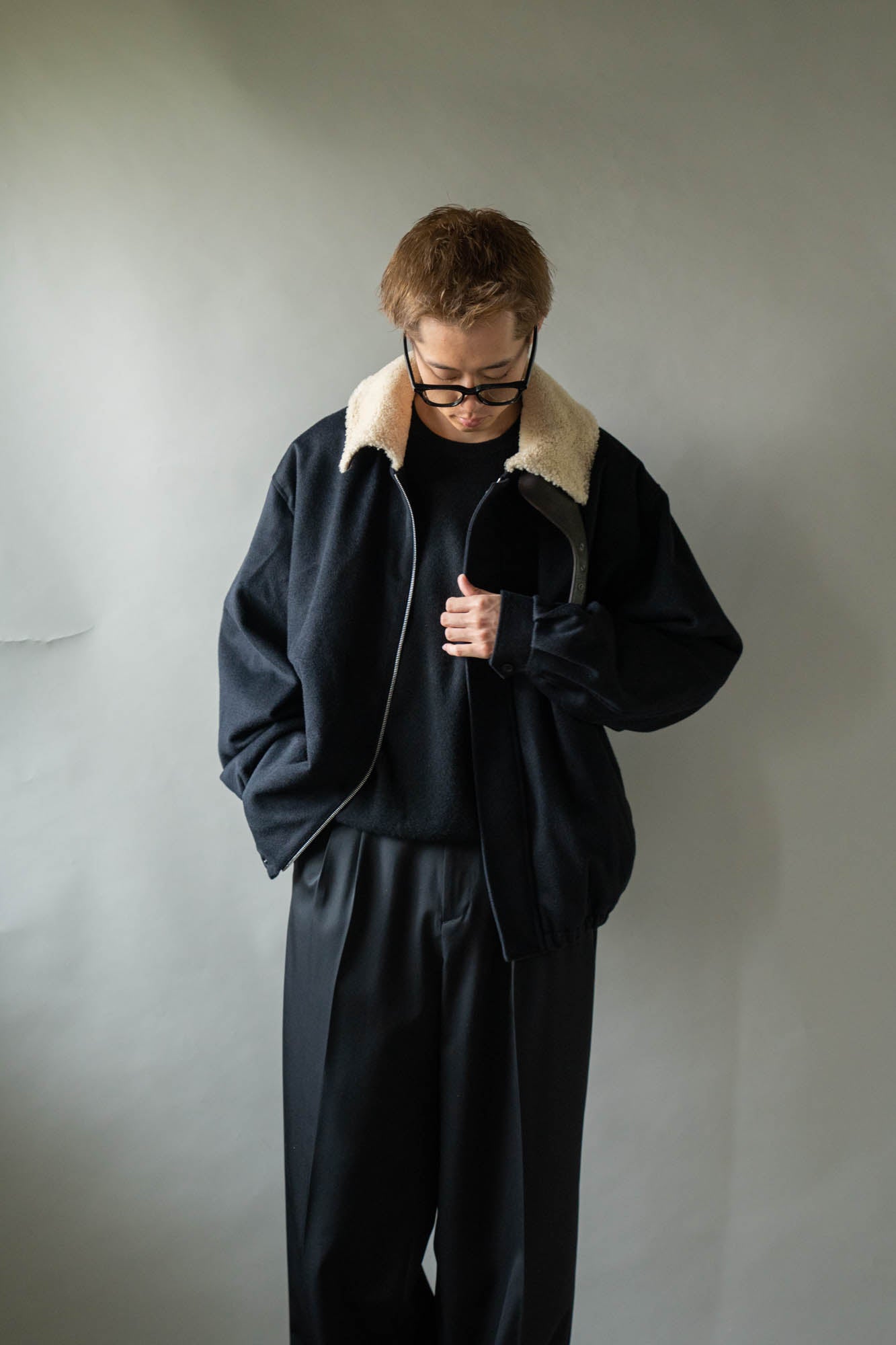 MOUTON COLLAR WOOL CASHMERE PADDED JACKET(ST.1546)