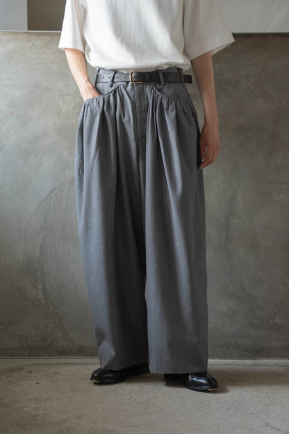 Gather-detail wool gabardine pants