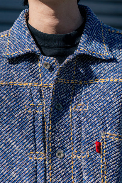 Hand-Stitched Damaged Denim Knit Jacket