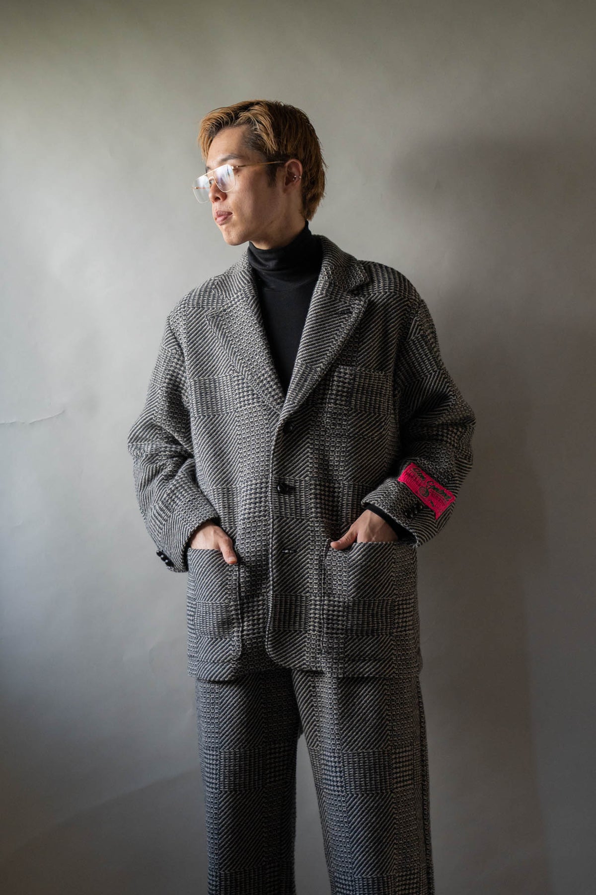 Knitted Tweed Check Tailored Jacket