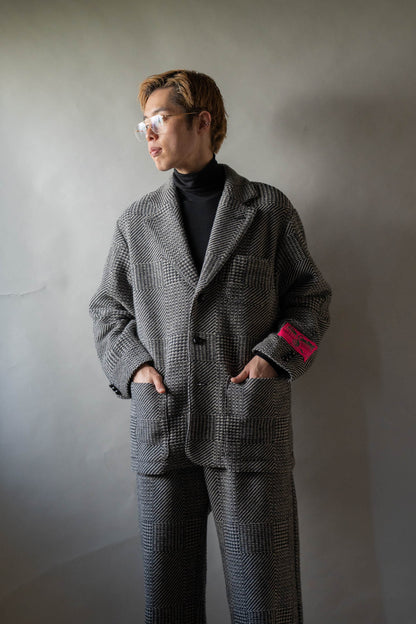 Knitted Tweed Check Tailored Jacket