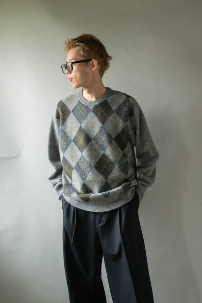 FINE WOOL ARGYLE KNIT CREW NECK LS(ST.1649)