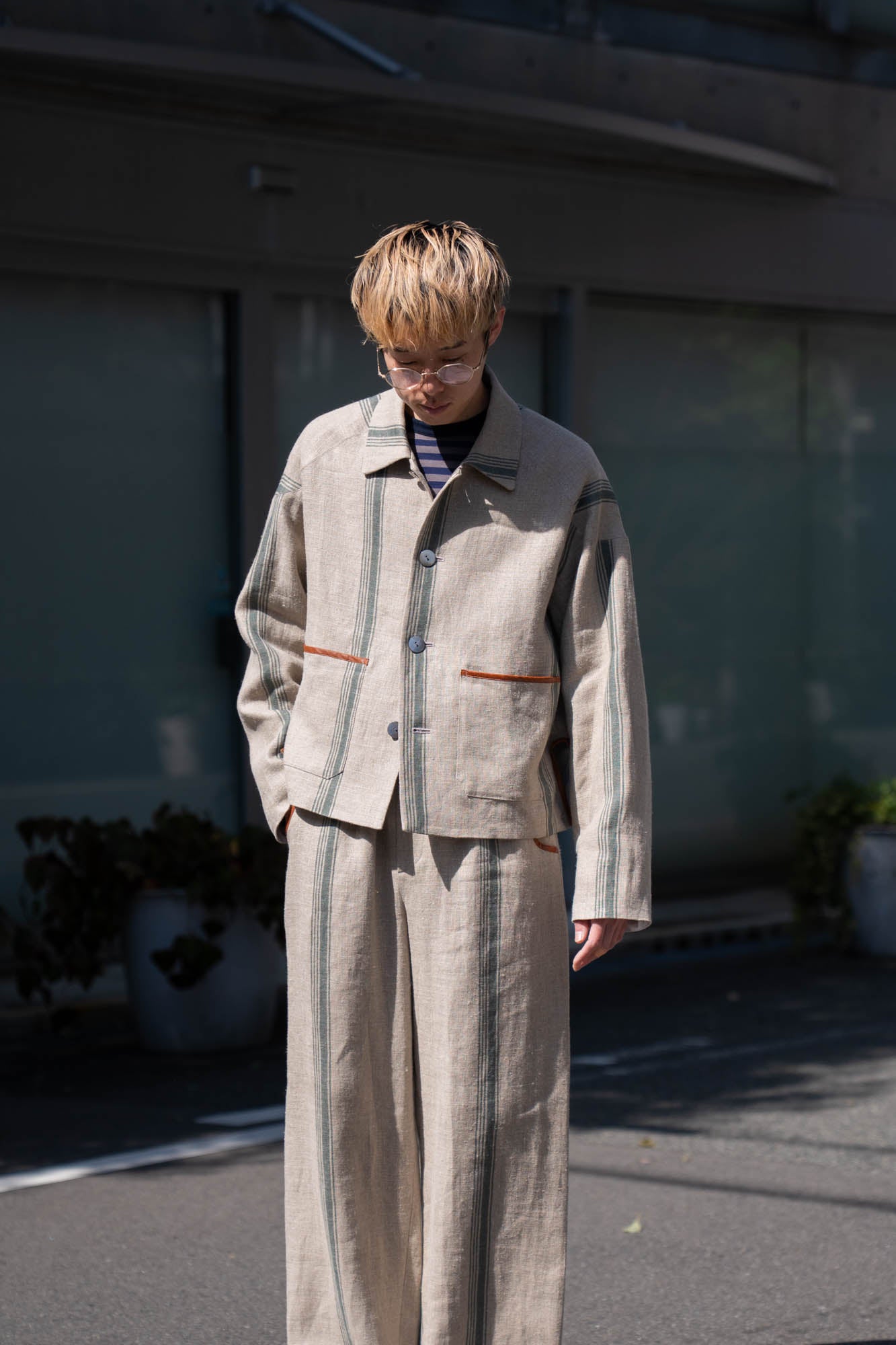 FLLOWER SAK LINEN STRIPE JACKET
