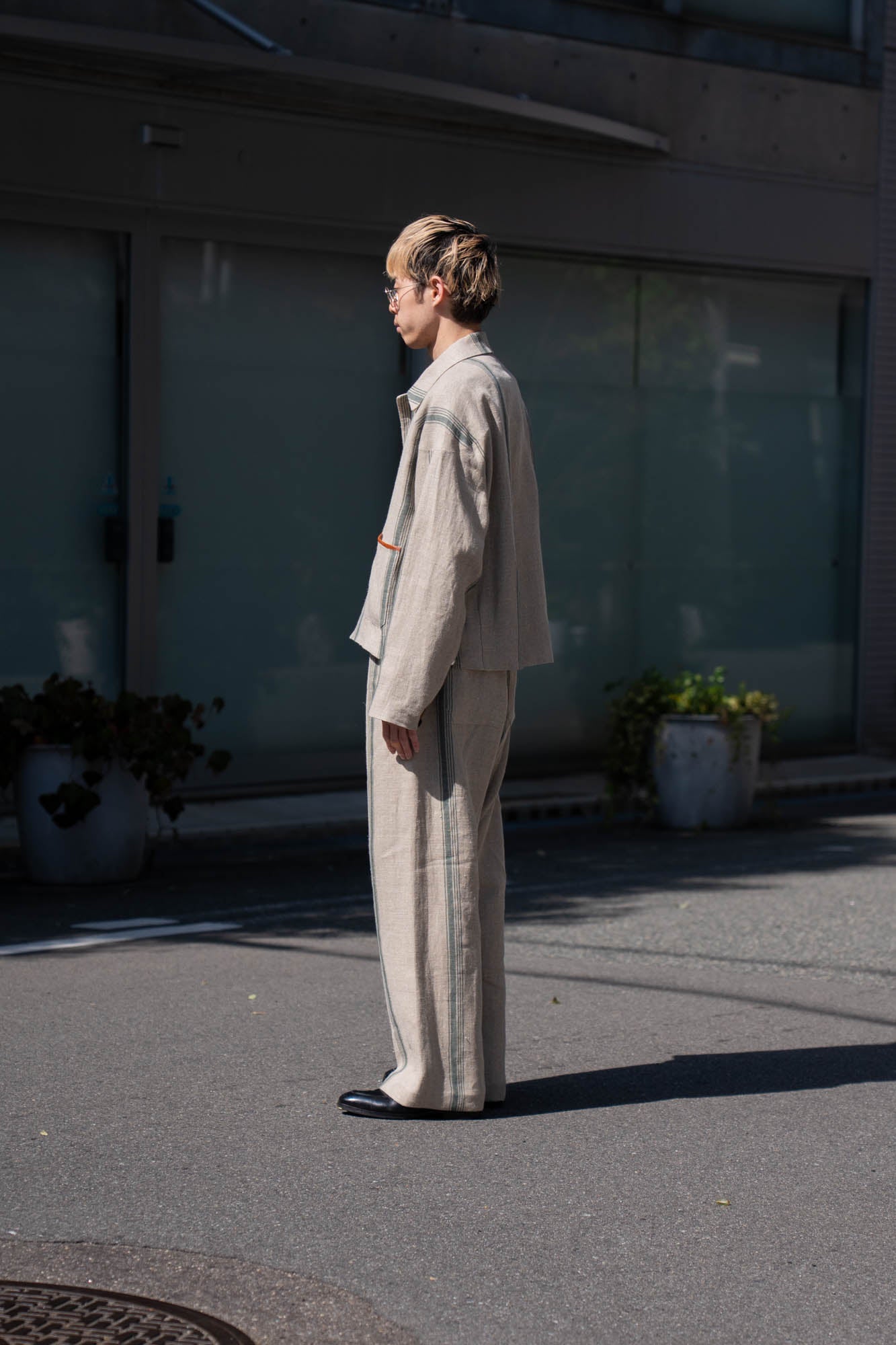 FLLOWER SAK LINEN STRIPE EASY PANTS