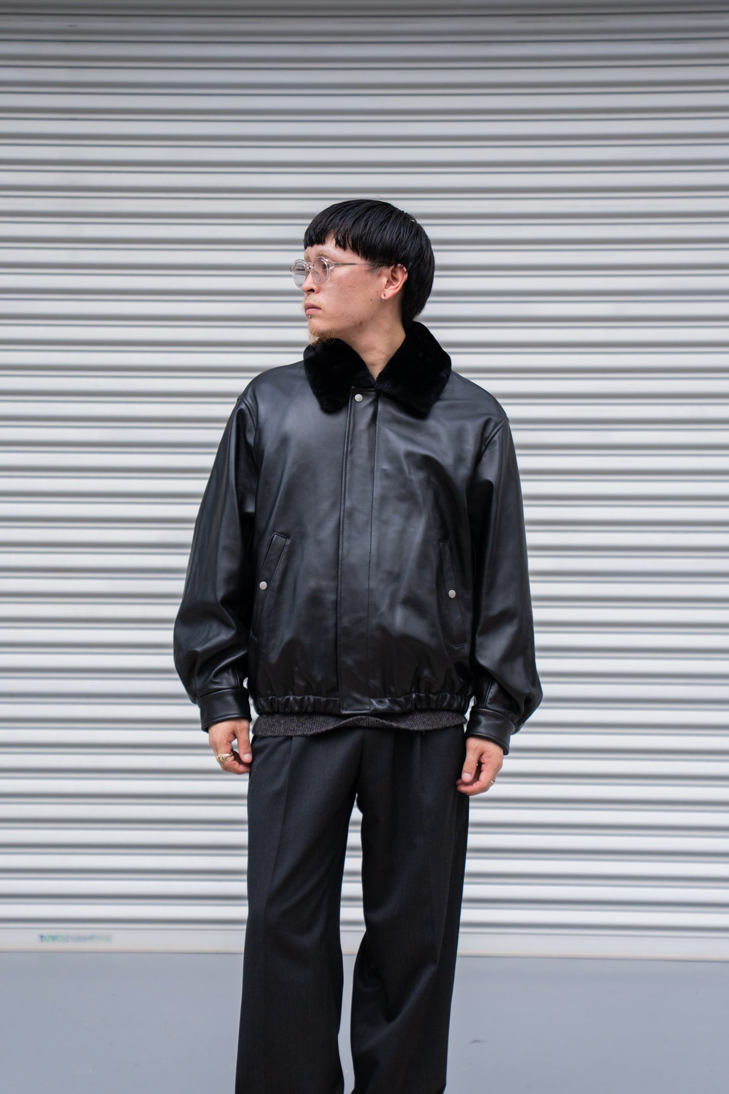 MOUTON COLLAR SHEEP LEATHER ZIP JACKET(ST.1216)