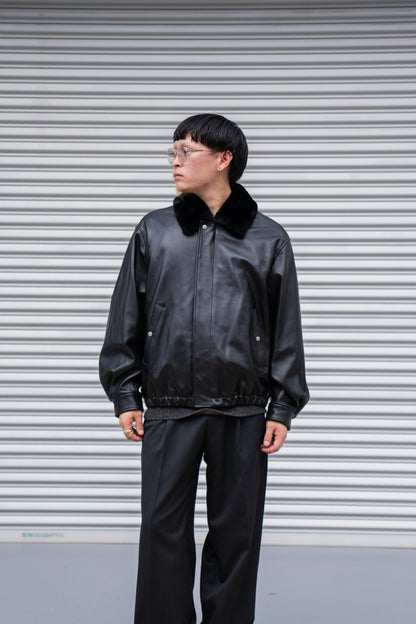 MOUTON COLLAR SHEEP LEATHER ZIP JACKET(ST.1216)