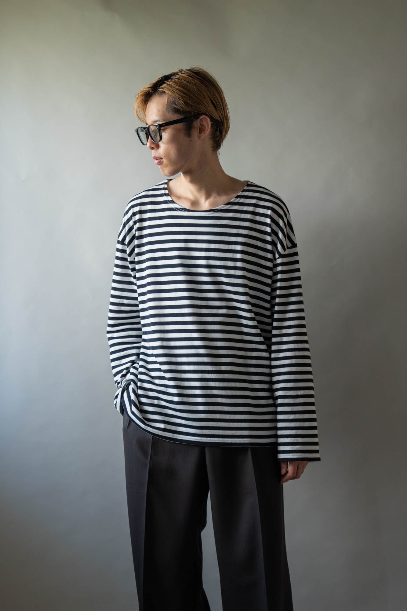 BORDER LONG T SHIRT
