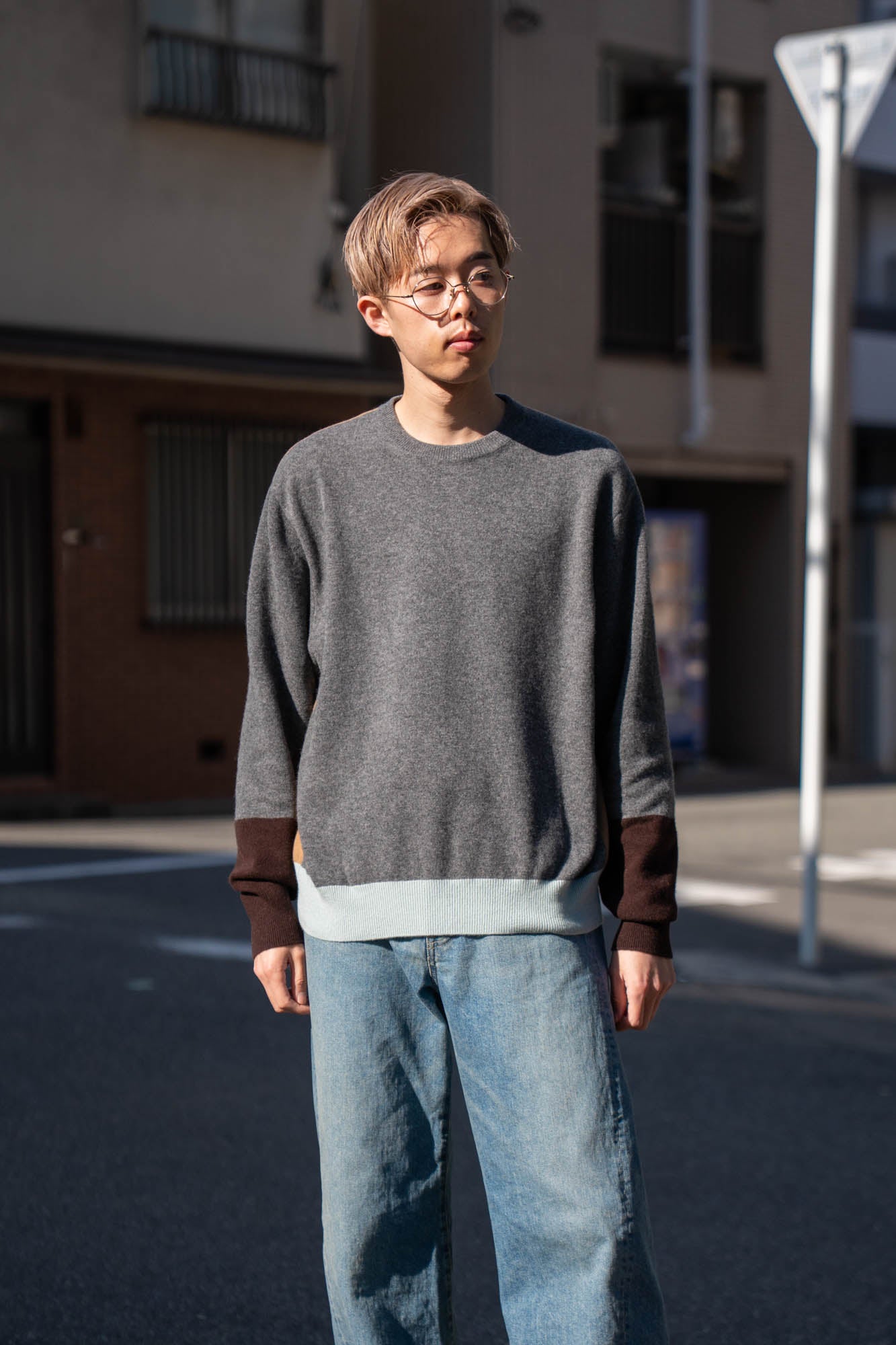 EXTRA FINE WOOL KNIT COLOR BLOCK LS(ST.1479)