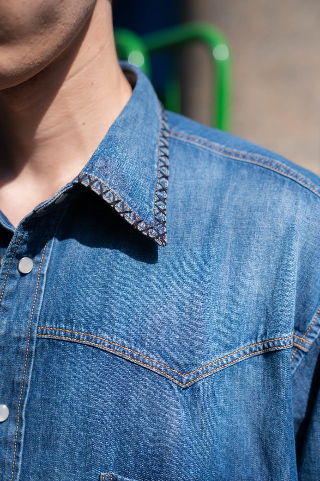 Hand-Embroidered Denim Shirt