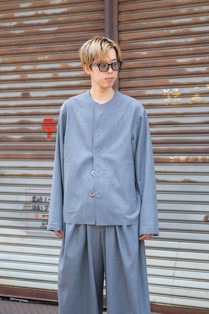 No-collar wool gabardine jacket