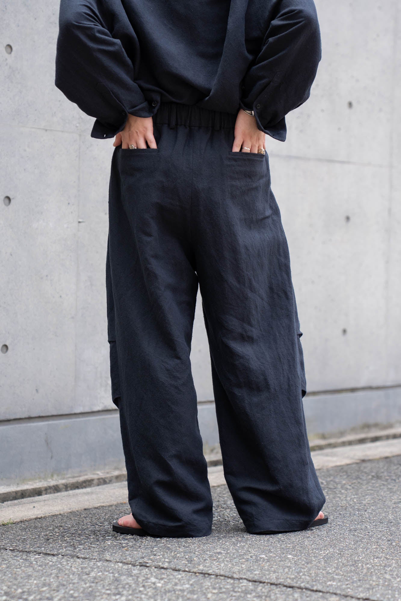 Linen Silk Wide Knee Tuck Pants