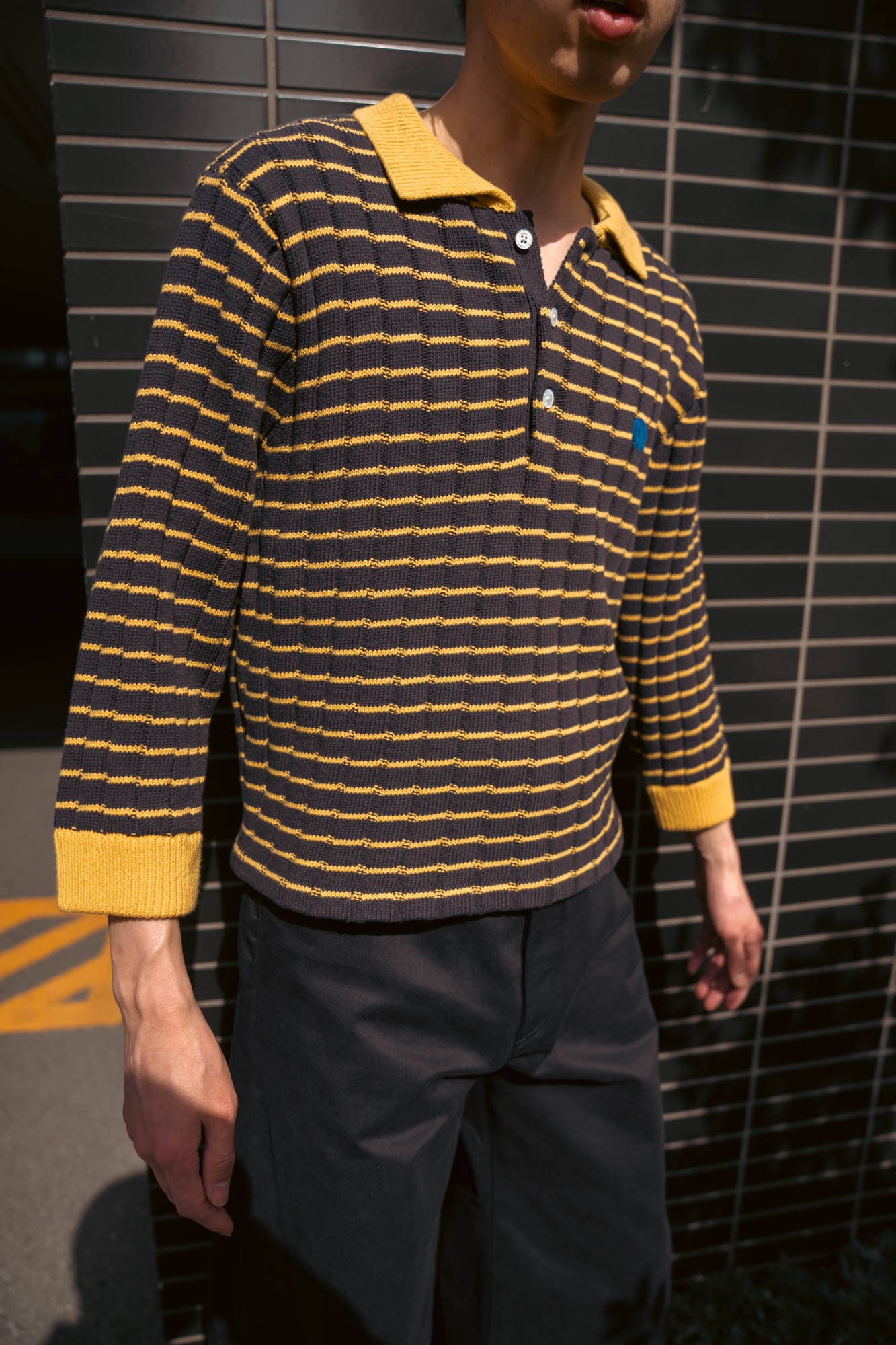 KNITTED CROPPED POLO SHIRT