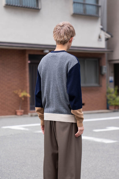 EXTRA FINE WOOL KNIT COLOR BLOCK LS(ST.1479)
