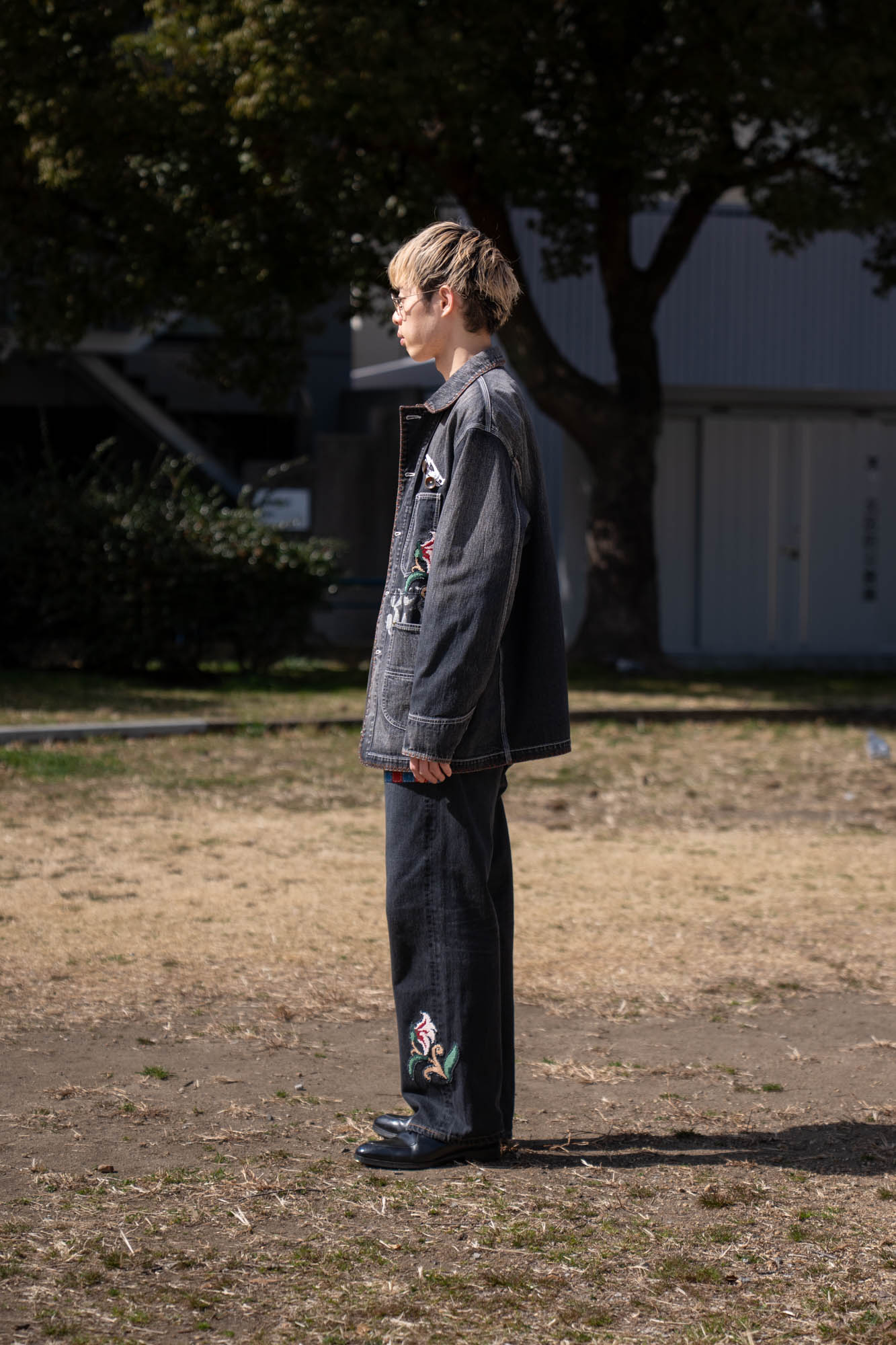 Hand-Embroidered Denim Coverall