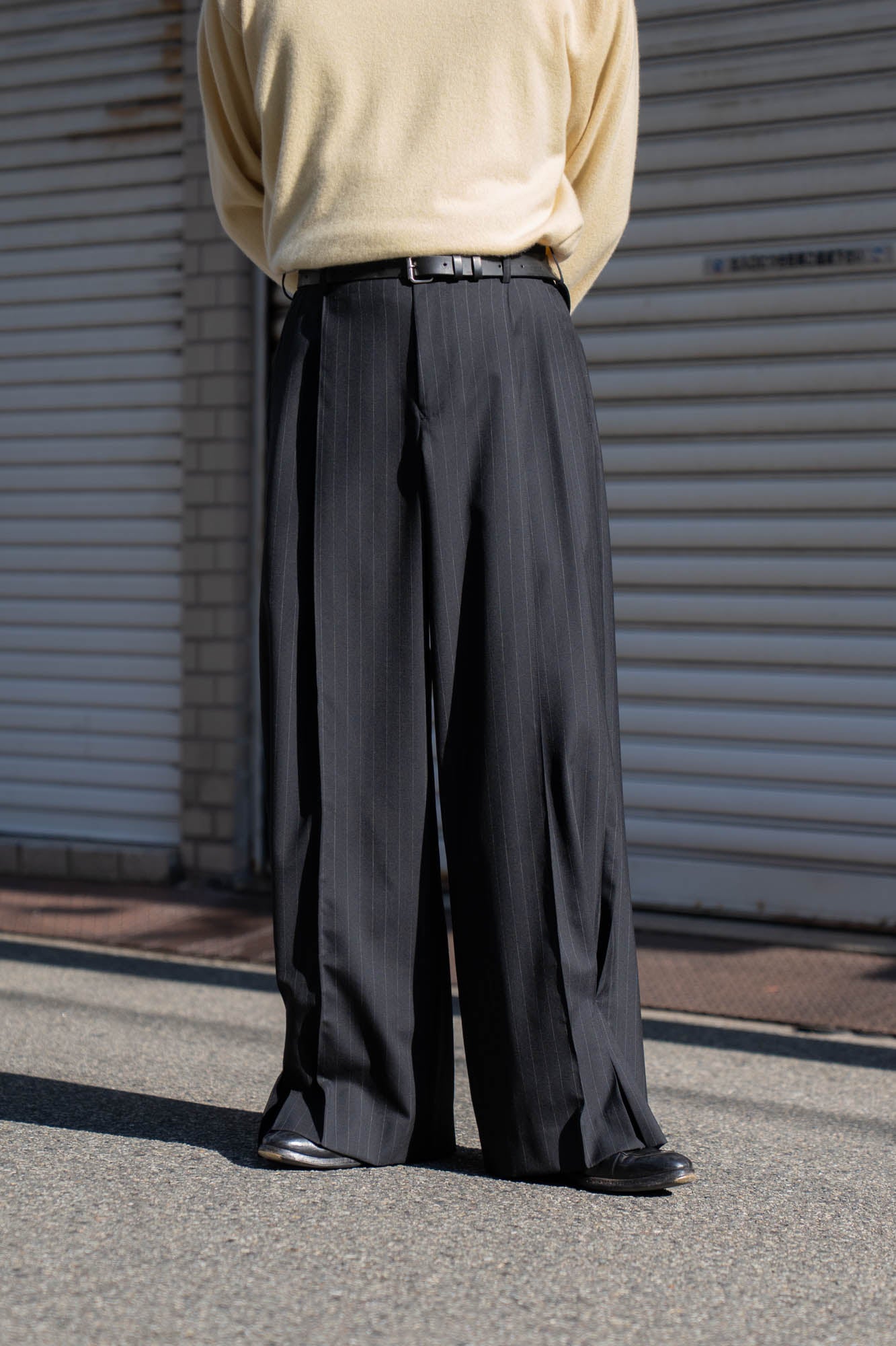 Pleated Stripe Summer Wool Pants