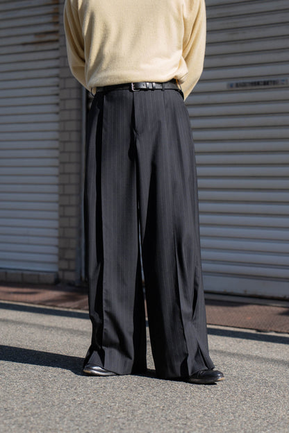 Pleated Stripe Summer Wool Pants