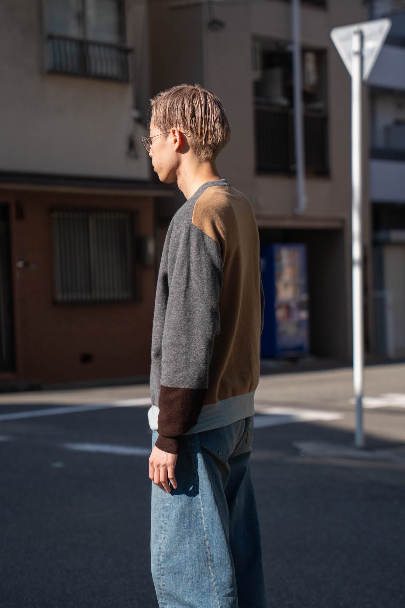 EXTRA FINE WOOL KNIT COLOR BLOCK LS(ST.1479)