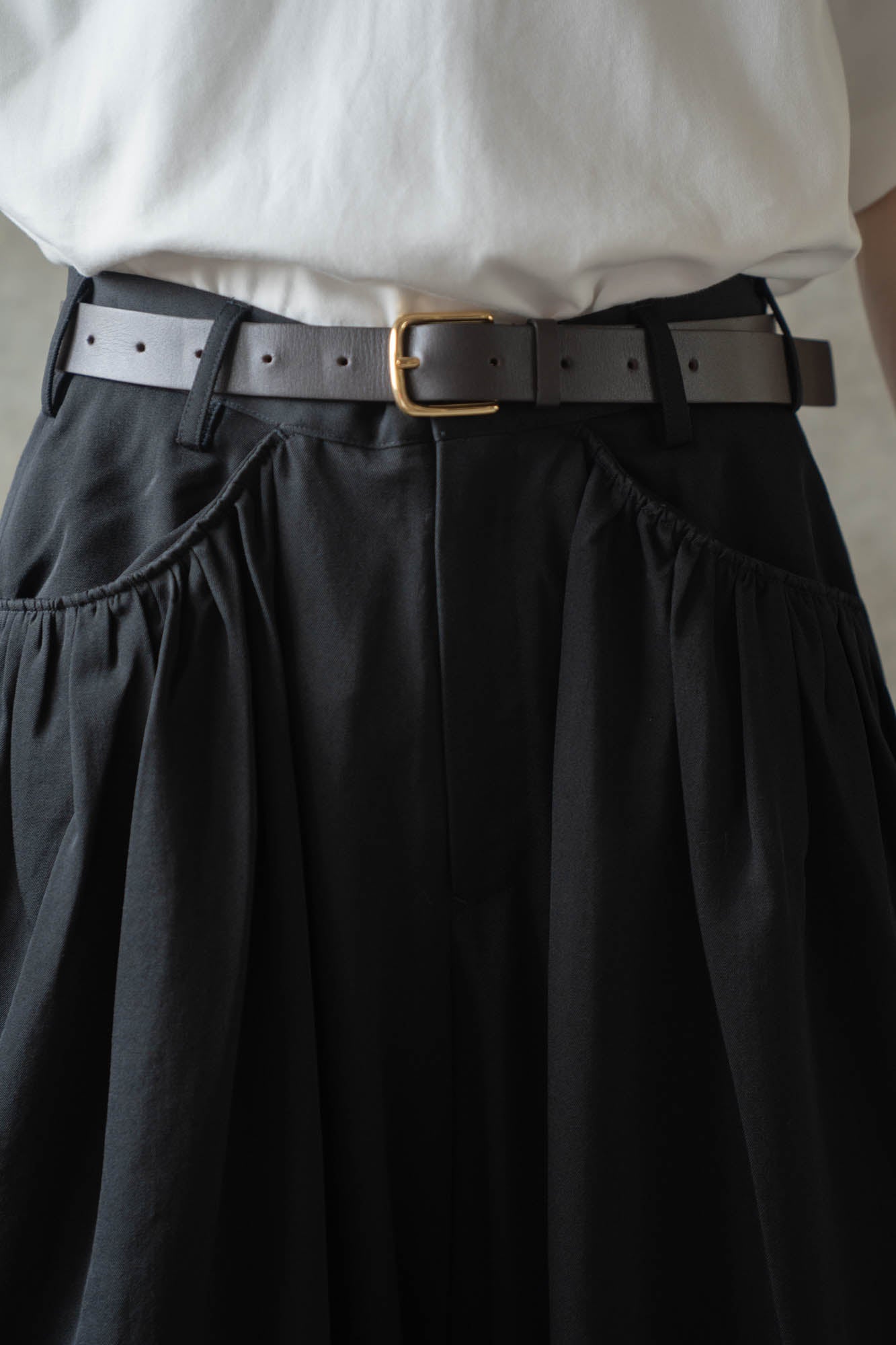 Gather-detail wool gabardine pants