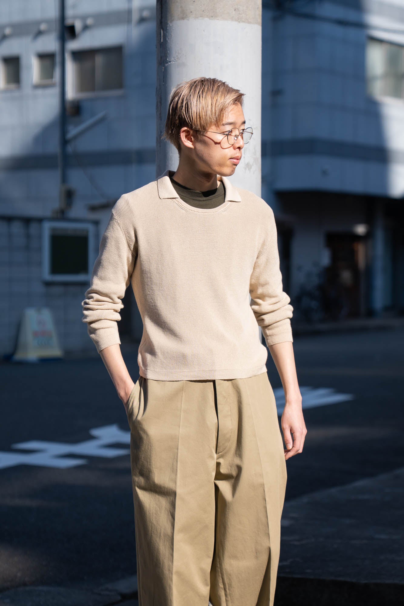 Roll Up Patched Knit in Marcerized Cotton