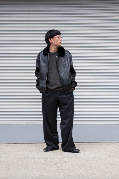 MOUTON COLLAR SHEEP LEATHER ZIP JACKET(ST.1216)