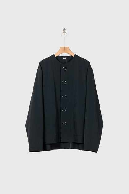 No-collar wool gabardine jacket