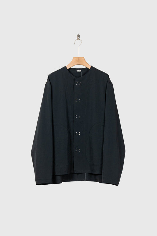 No-collar wool gabardine jacket