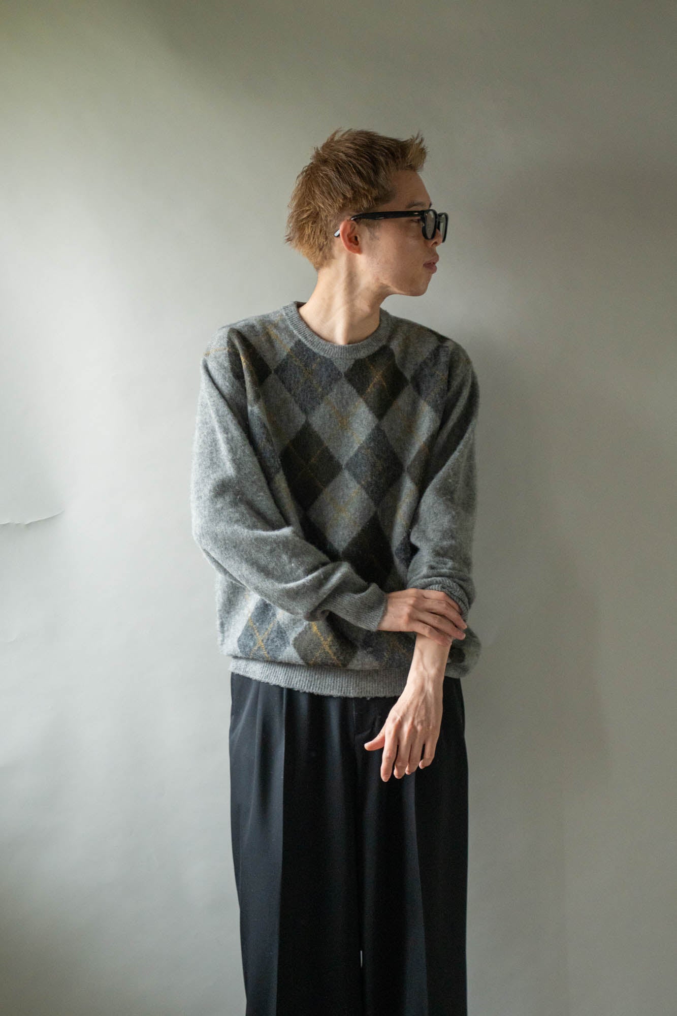 FINE WOOL ARGYLE KNIT CREW NECK LS(ST.1649)