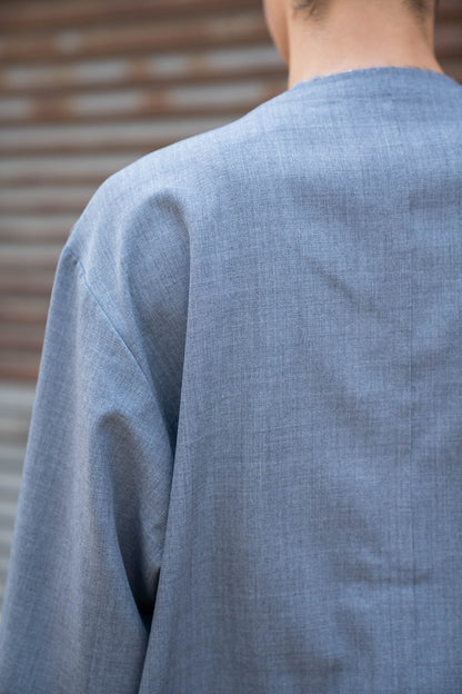 No-collar wool gabardine jacket