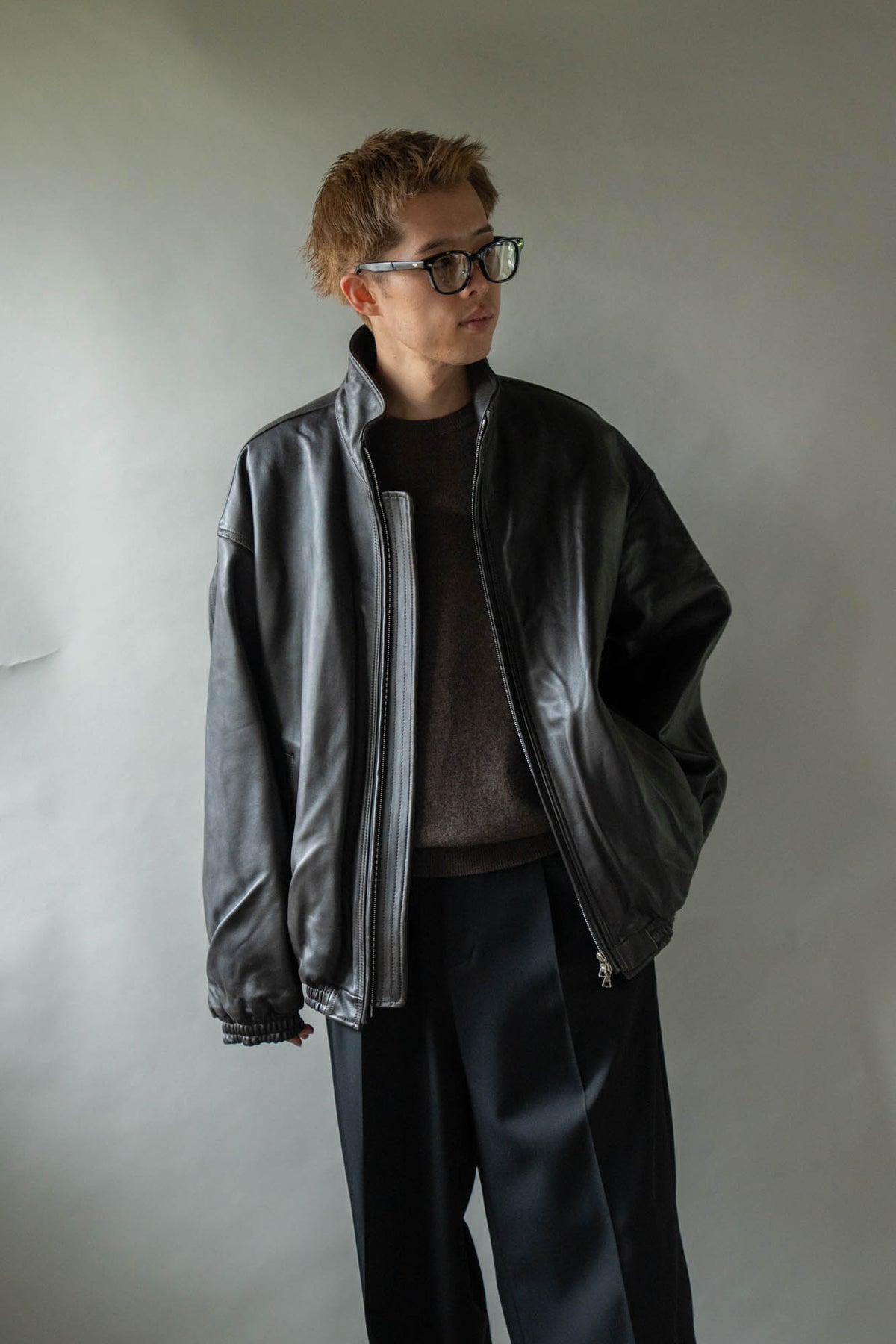 SHEEP LEATHER STAND COLLAR JACKET(ST.1553)